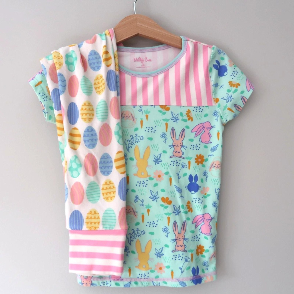 Matilda Jane Pajama Set Kids 12 Multicolor Bunny Easter Egg Striped Spring PJ